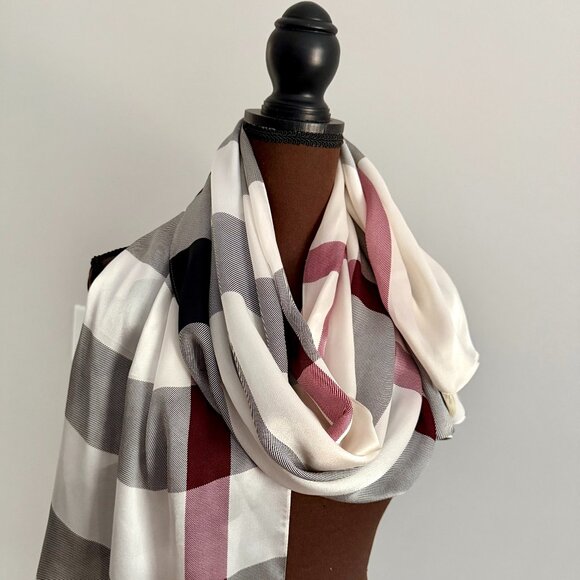 Burberry Check Print Ivory Silk Satin Scarf - Picture 2 of 16